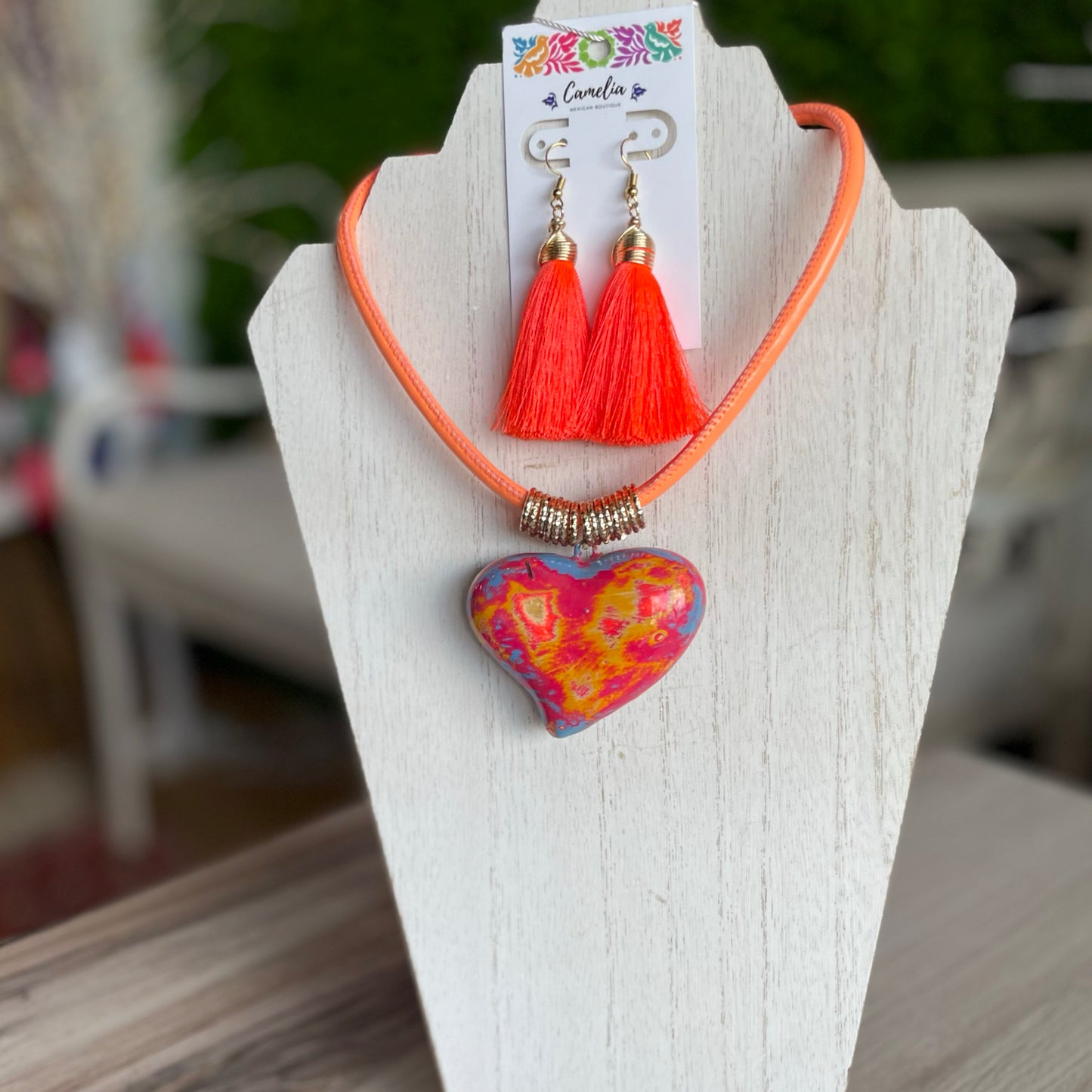 Mexican Ceramic Heart Necklace
