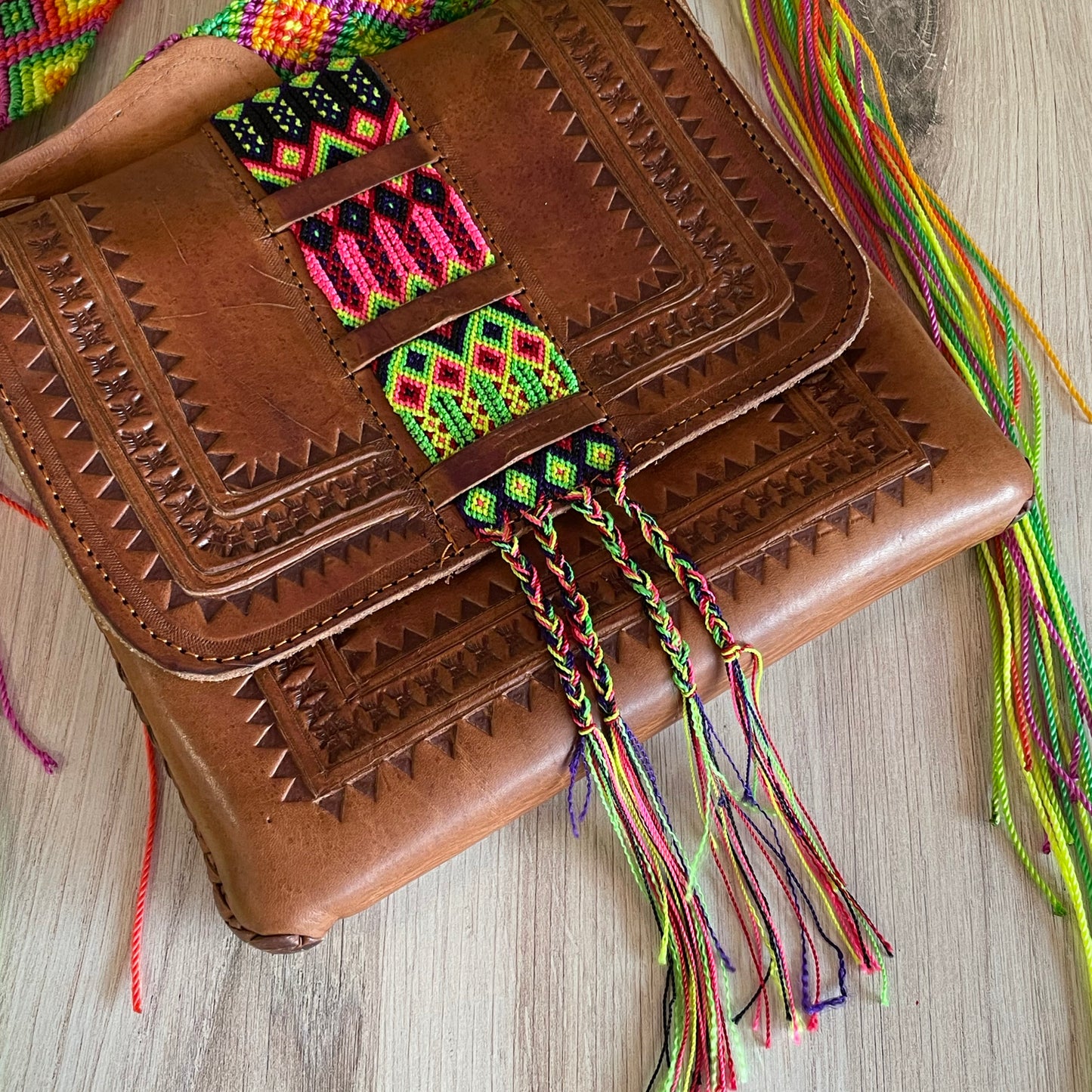 Mexican Leather Envelope Crossbody Bag Large- Hand Tooled