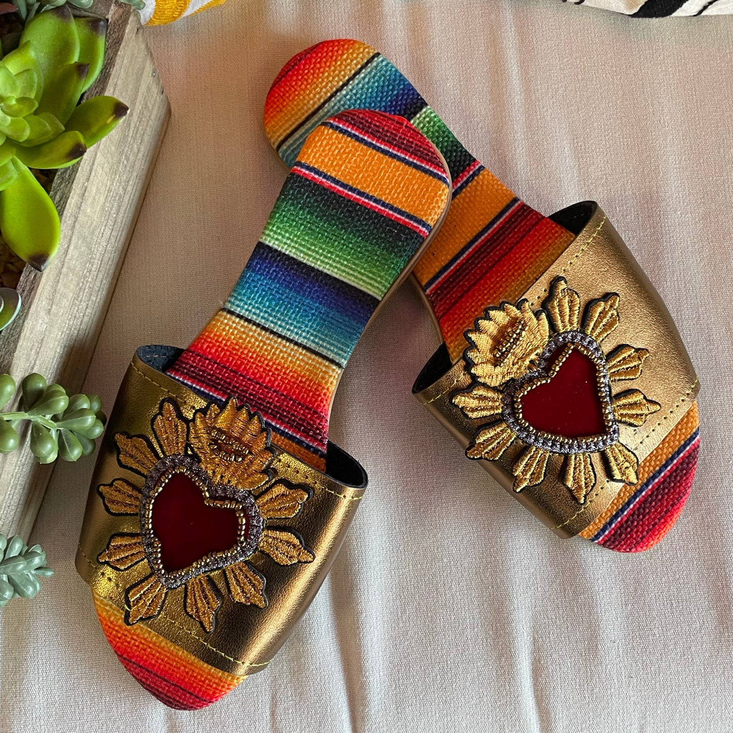 Mexican Sarape Sandals - Frida's Heart