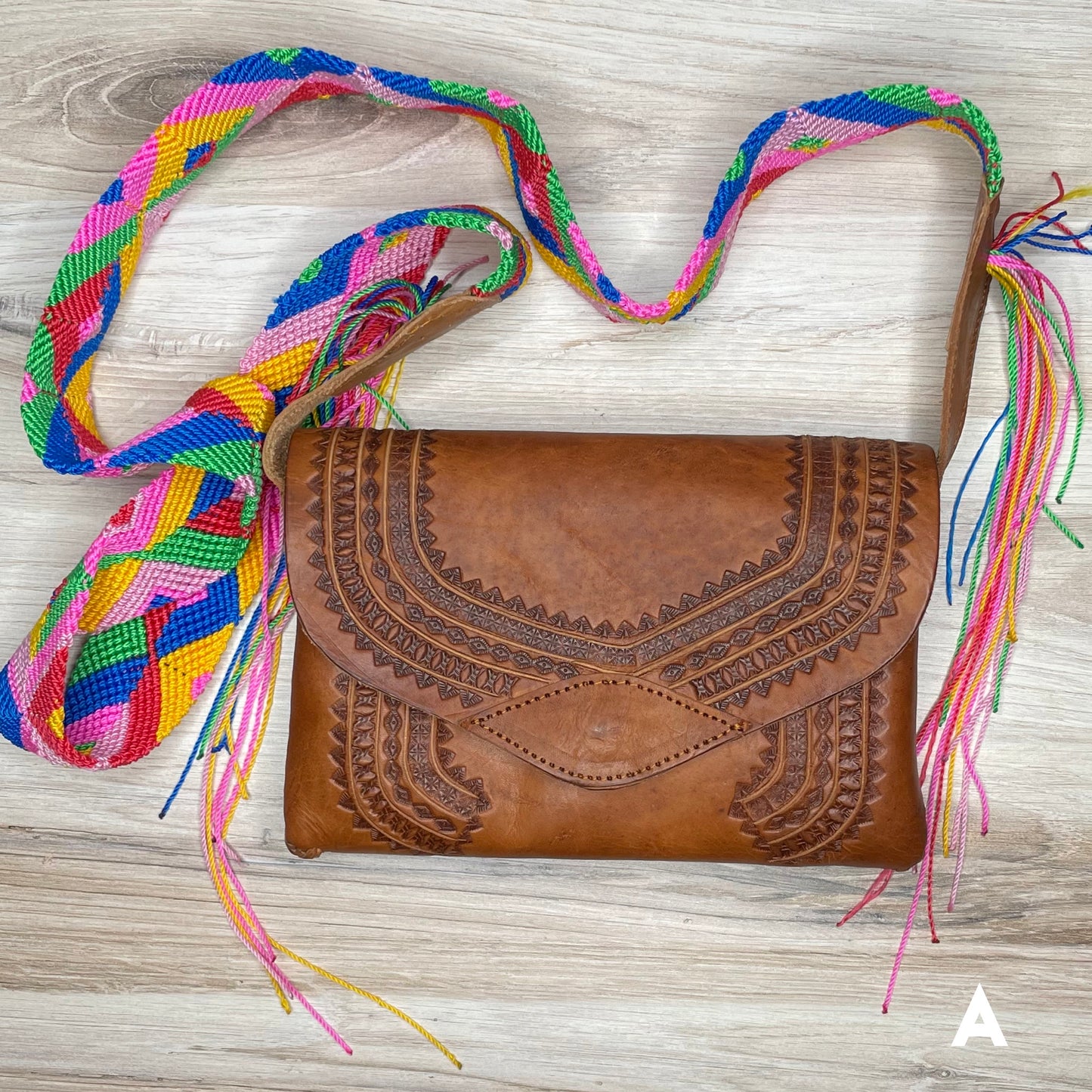 Mexican Leather Envelope Crossbody Bag - Hand Tooled