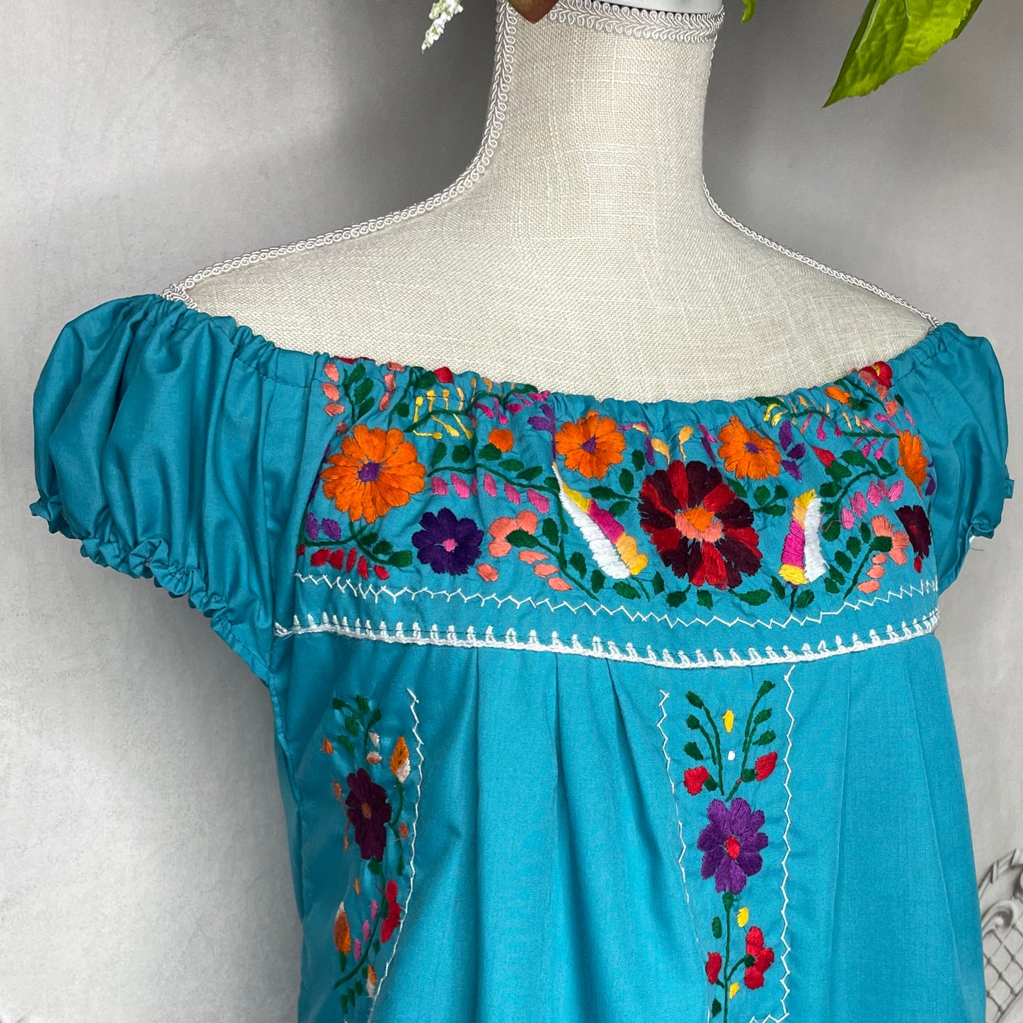Off Shoulder Elastic Puebla Mexican Dress - Midi