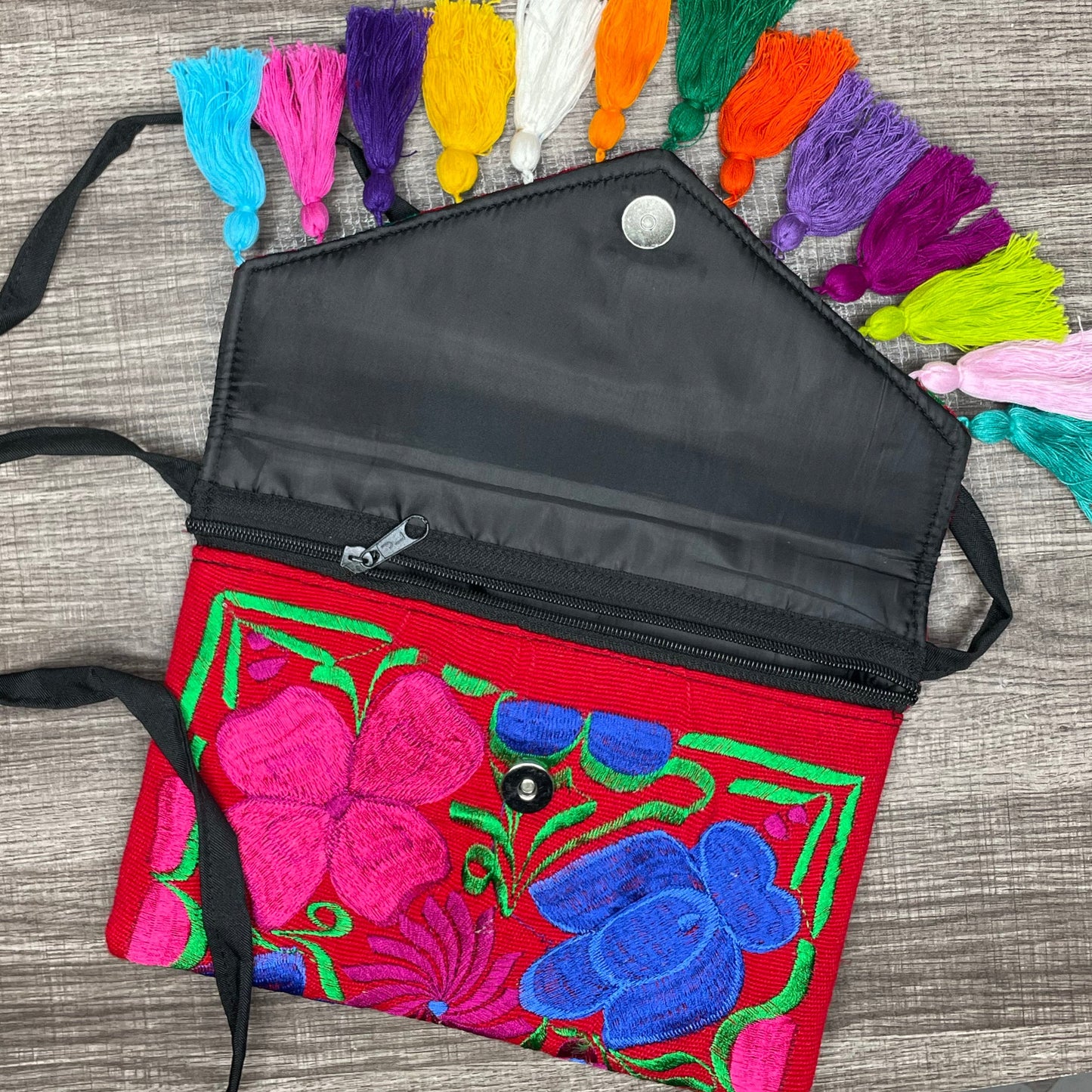 Mexican Embroidered Crossbody Clutch - Zinnia