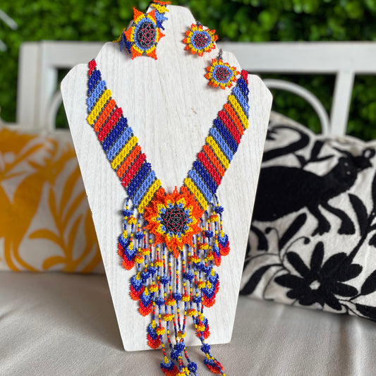 Ensemble de colliers de perles mexicains Huichol - Fleur