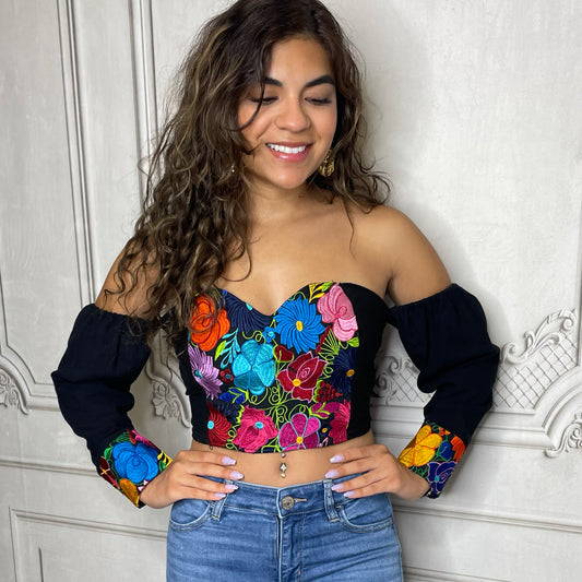 Mexican Embroidered Corset - Cropped