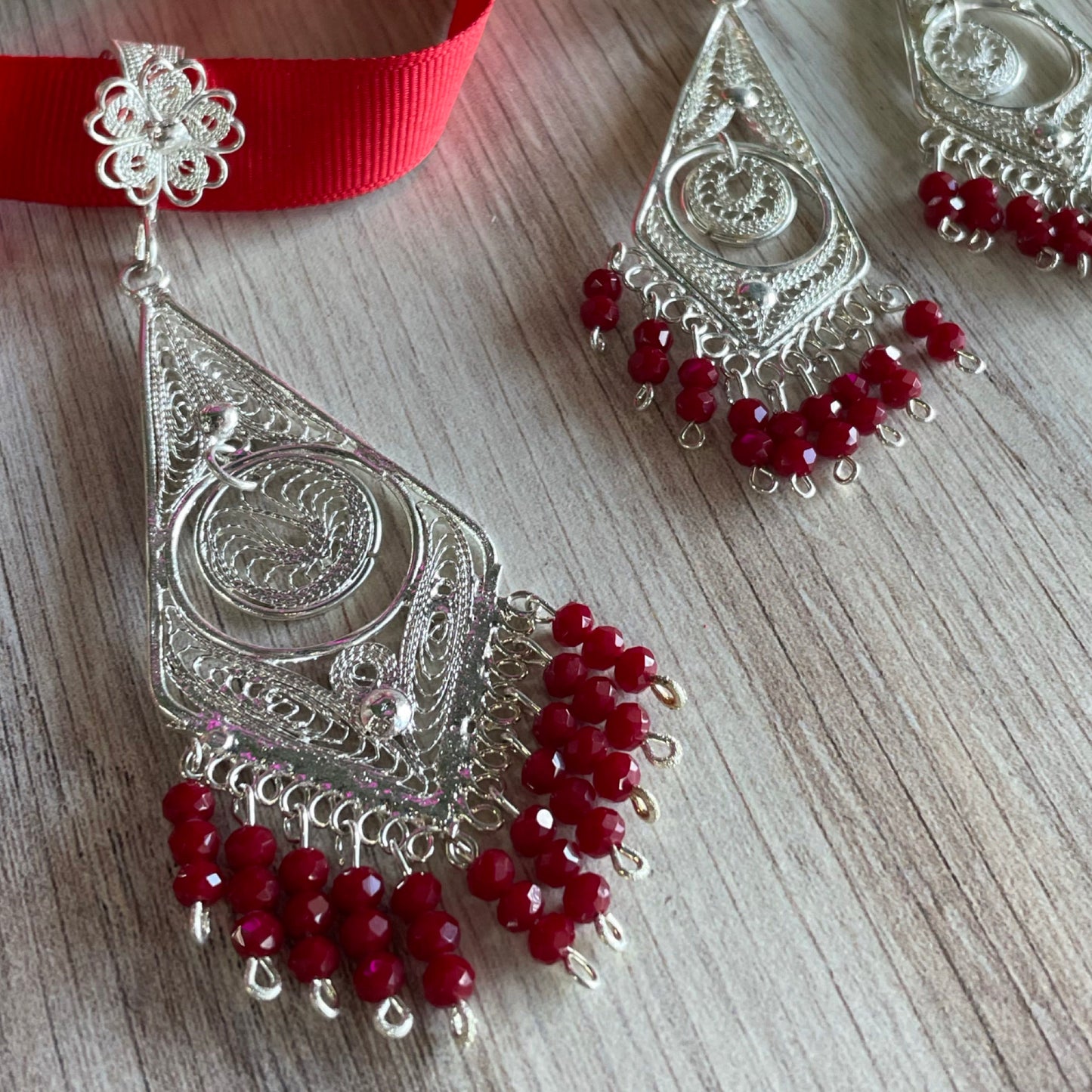 Oaxacan Filigree Earring and Pendant Set  - Eye Drop Large Silver