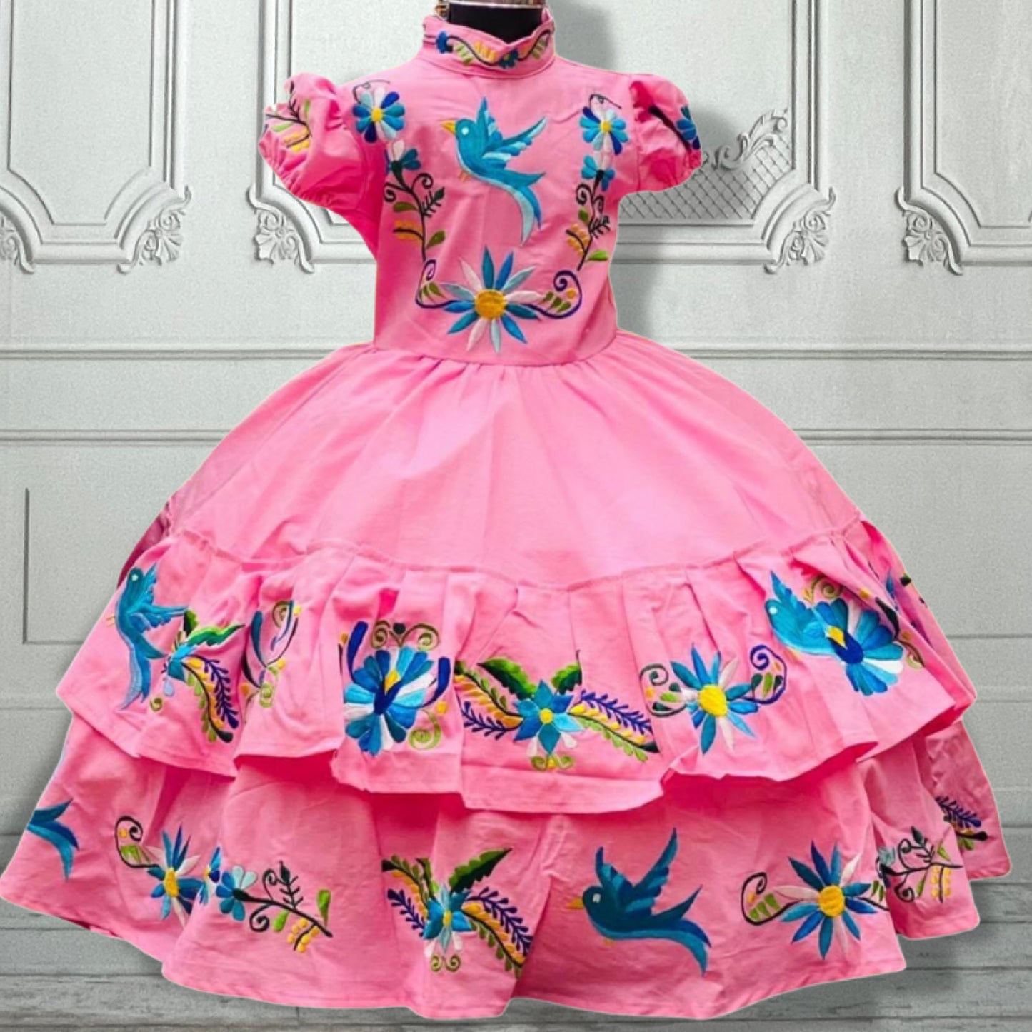 Embroidered Mexican Flower Girl Dress - Colibri