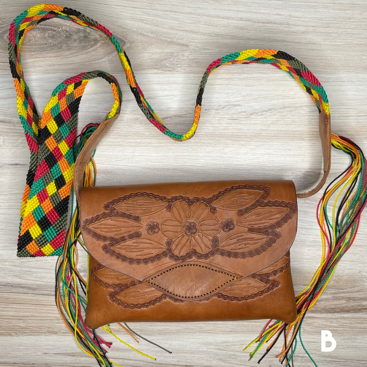 Mexican Leather Envelope Crossbody Bag - Hand Tooled
