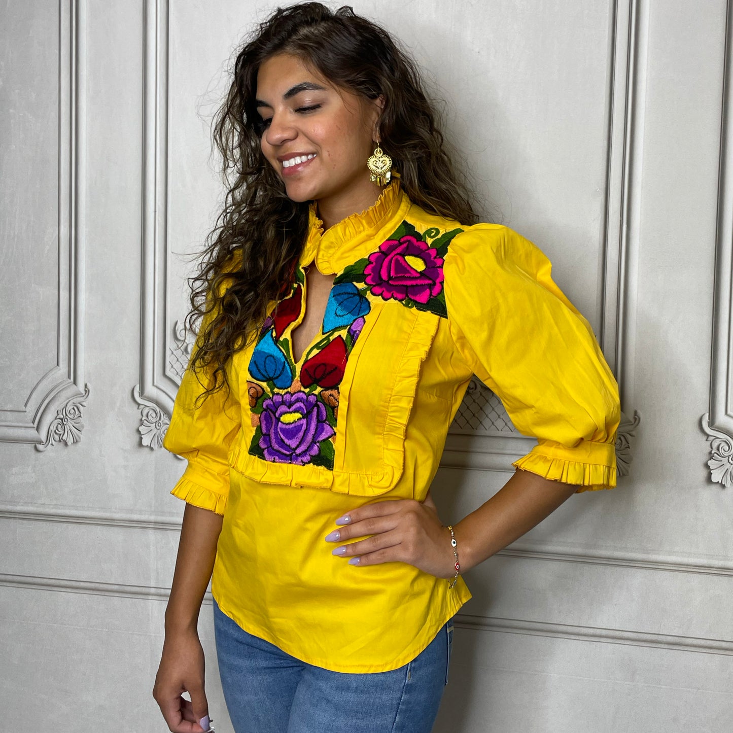 Mexican Embroidered Dress Shirt - Zinnia