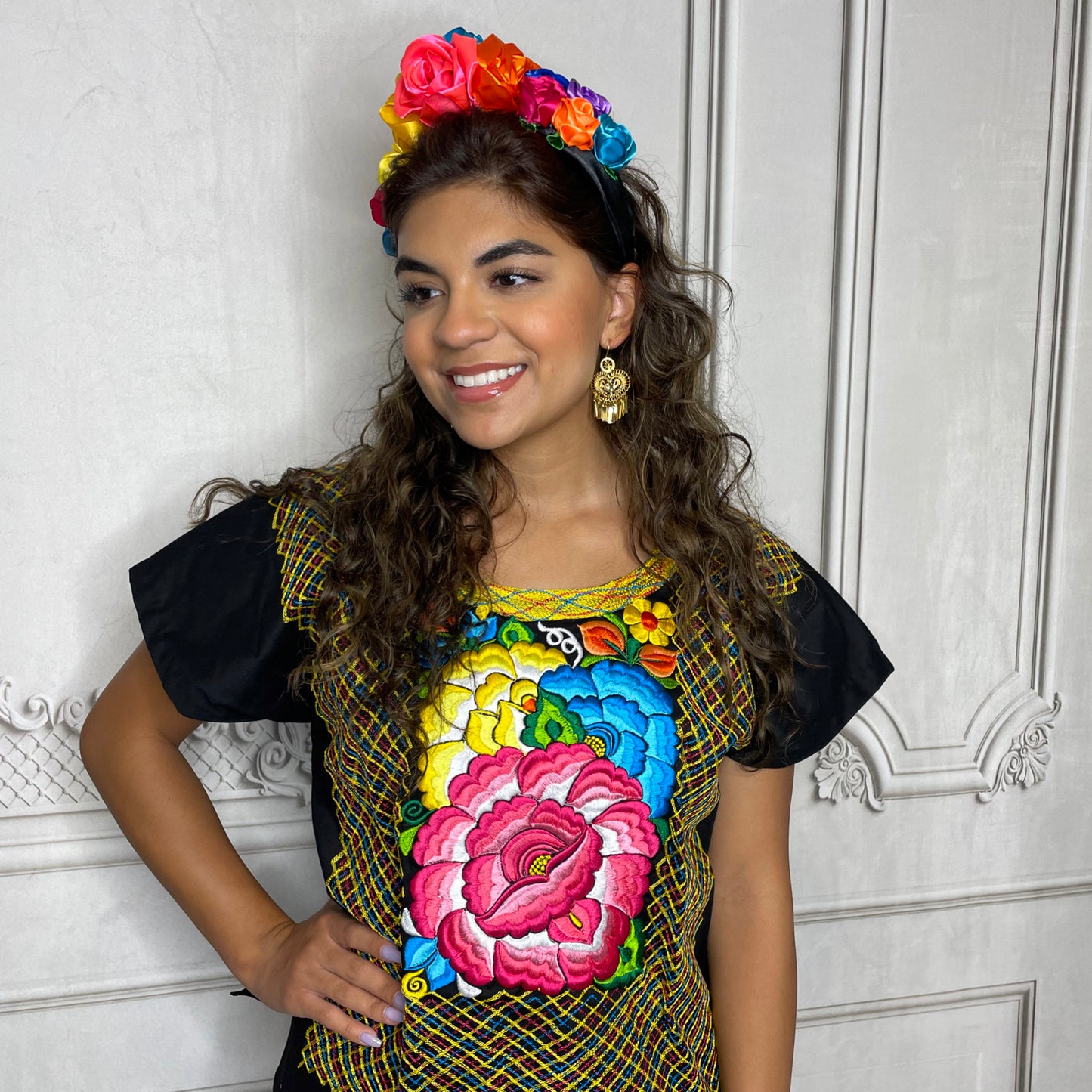 Frida Kahlo Huipil Blouse Stretch Flower