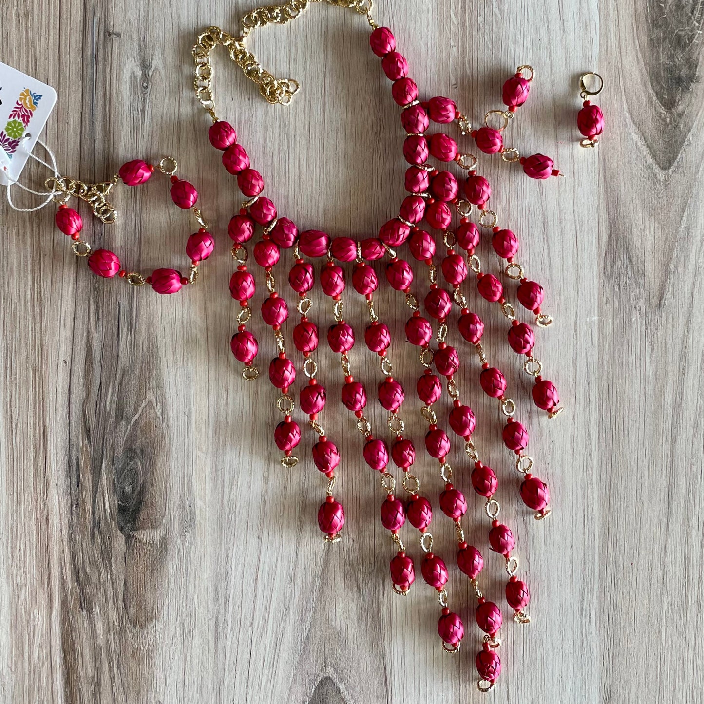 Mexican Palm Necklace Set - Fuchsia