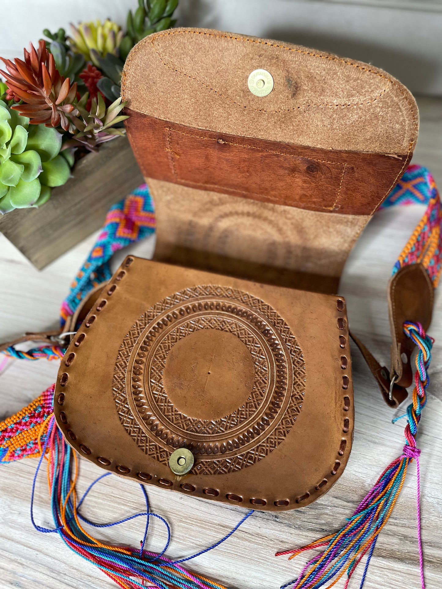 Mexican Leather Crossbody Saddle Bag - Hand Tooled