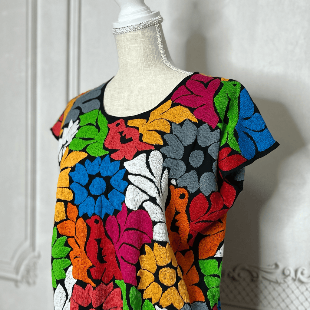 Jalapa Mexican Huipil Dress - Multi Knee Length Jalapa Mexican Huipil Dress - Multi Knee Length