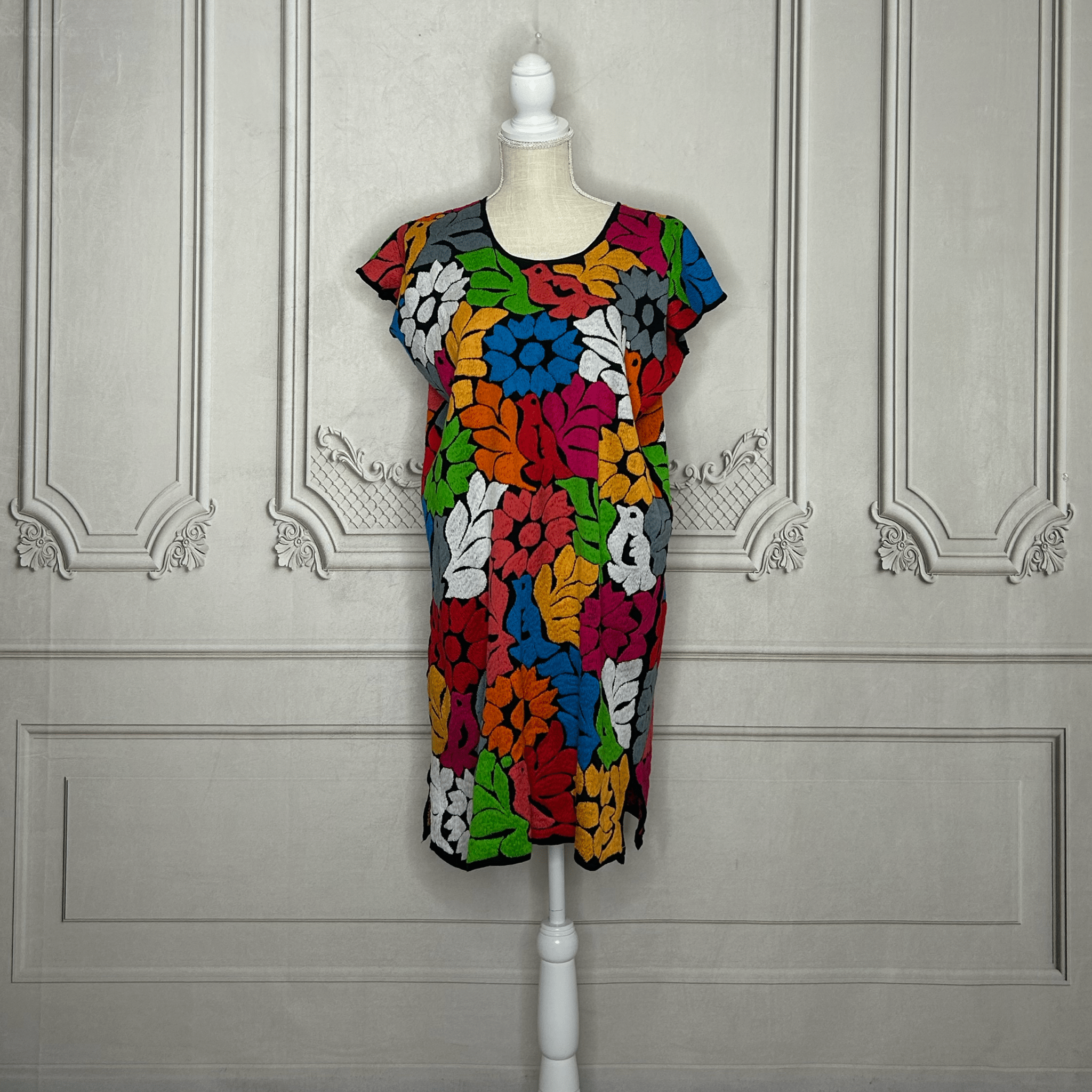 Jalapa Mexican Huipil Dress - Multi Knee Length Jalapa Mexican Huipil Dress - Multi Knee Length