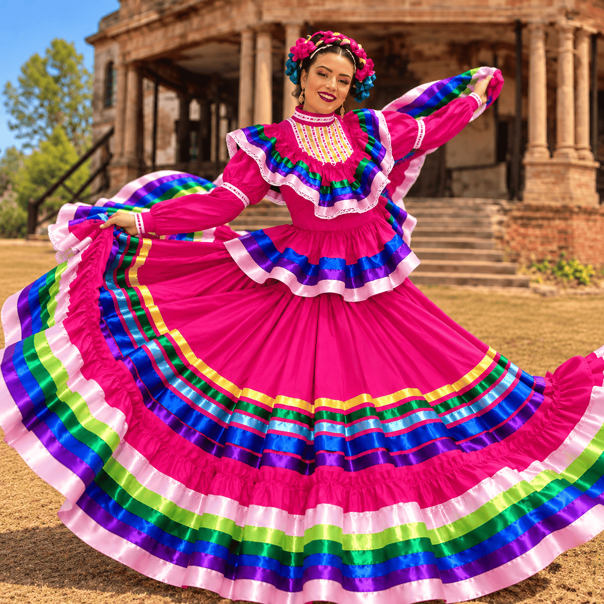 Jalisco Dress for Women - PINK - 3/4 Sleeve Jalisco Dress for Women - PINK - 3/4 Sleeve
