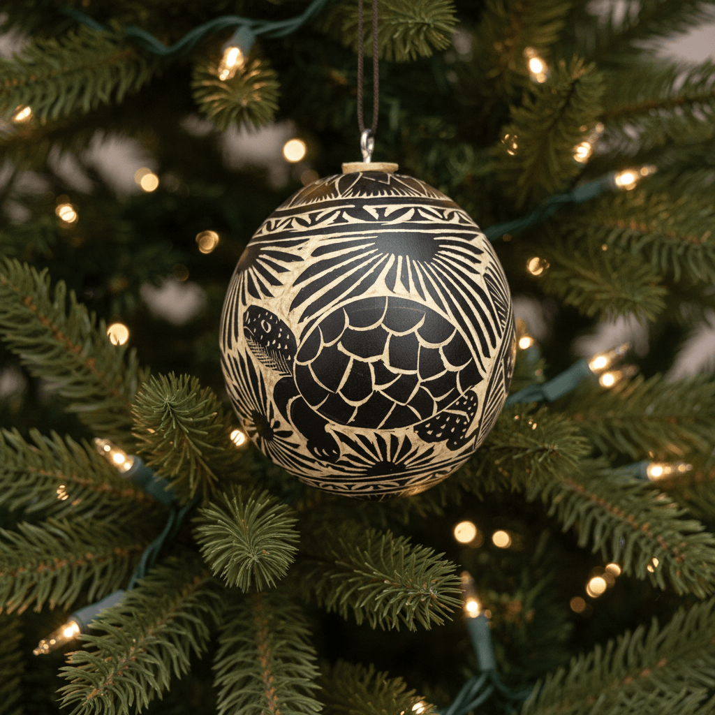 Jícara Natural Hand-Carved Christmas Ornament BLACK Jícara Natural Hand-Carved Christmas Ornament BLACK