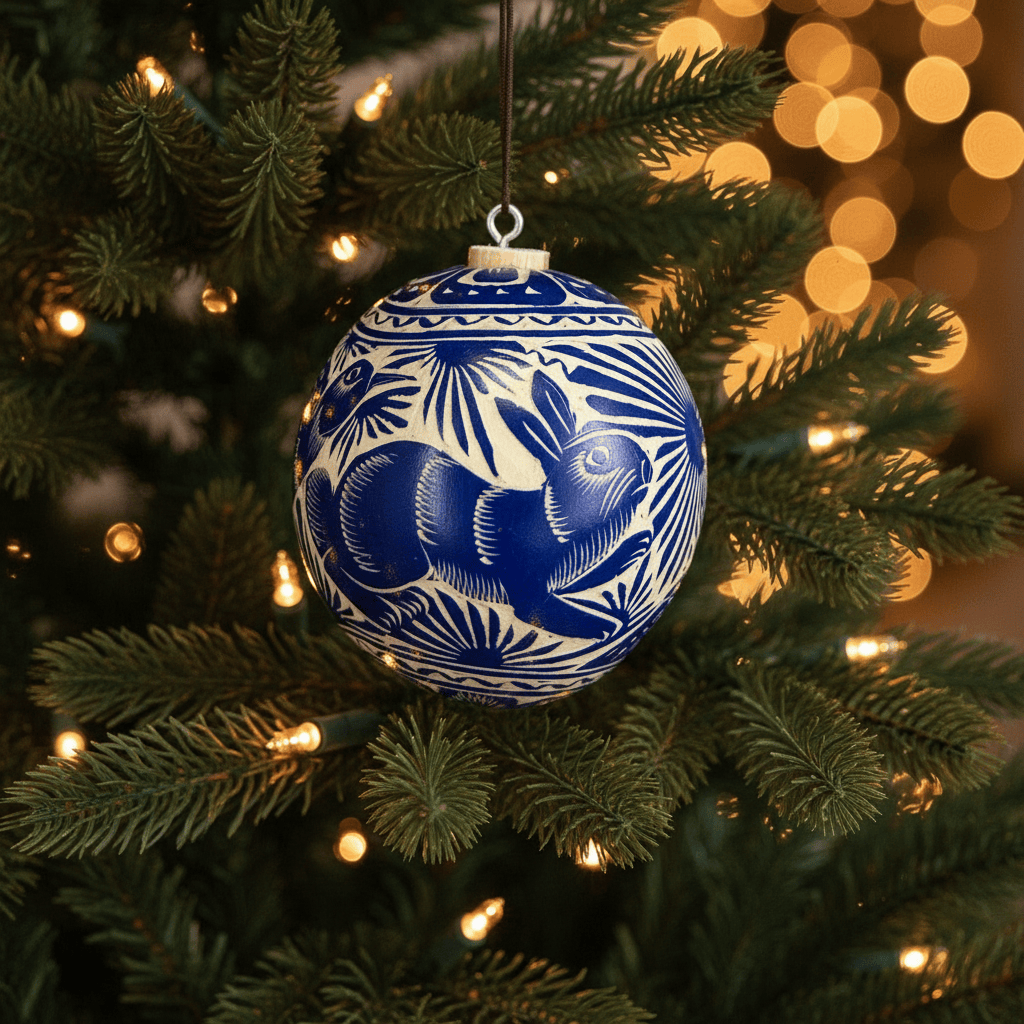 Jícara Natural Hand-Carved Christmas Ornament BLUE Jícara Natural Hand-Carved Christmas Ornament BLUE