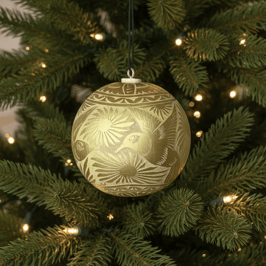 Jícara Natural Hand-Carved Christmas Ornament GOLD Jícara Natural Hand-Carved Christmas Ornament GOLD