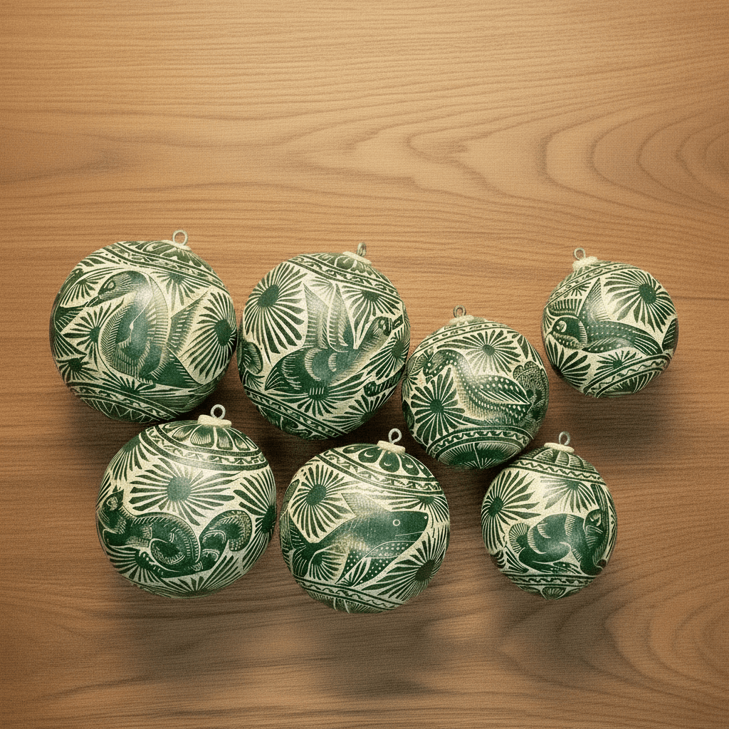 Jícara Natural Hand-Carved Christmas Ornament GREEN Jícara Natural Hand-Carved Christmas Ornament GREEN