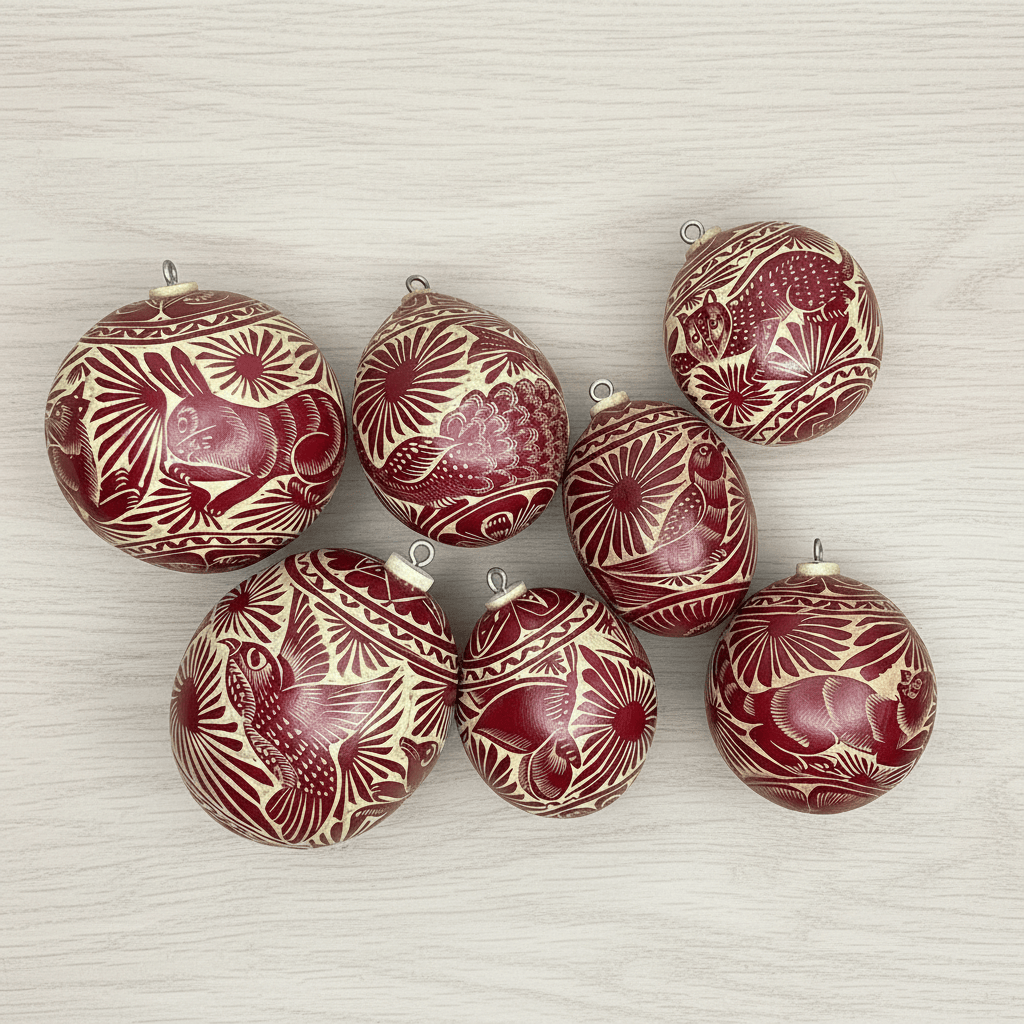 Jícara Natural Hand-Carved Christmas Ornament MAROON Jícara Natural Hand-Carved Christmas Ornament MAROON
