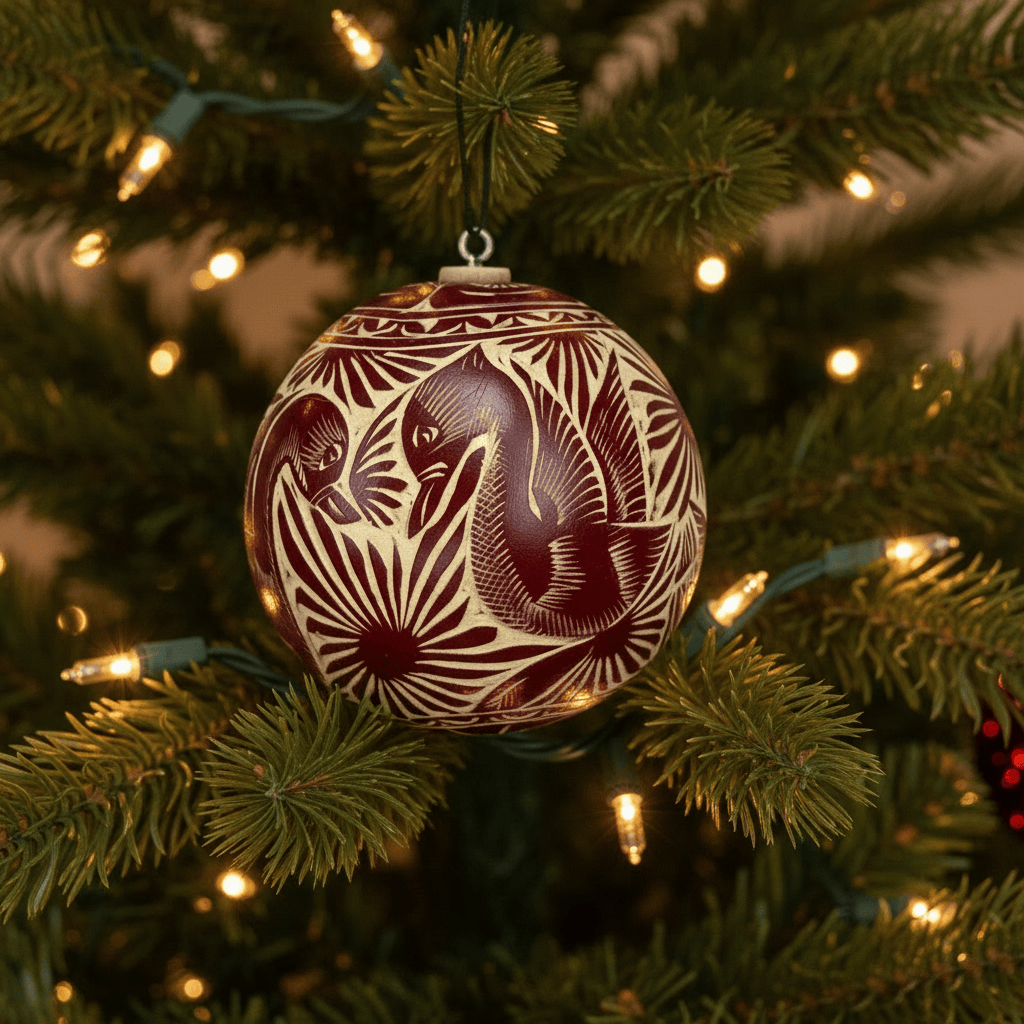 Jícara Natural Hand-Carved Christmas Ornament MAROON Jícara Natural Hand-Carved Christmas Ornament MAROON