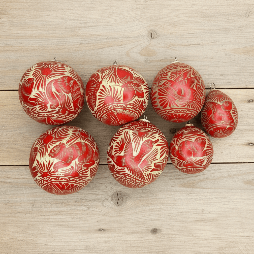 Jícara Natural Hand-Carved Christmas Ornament RED Jícara Natural Hand-Carved Christmas Ornament RED