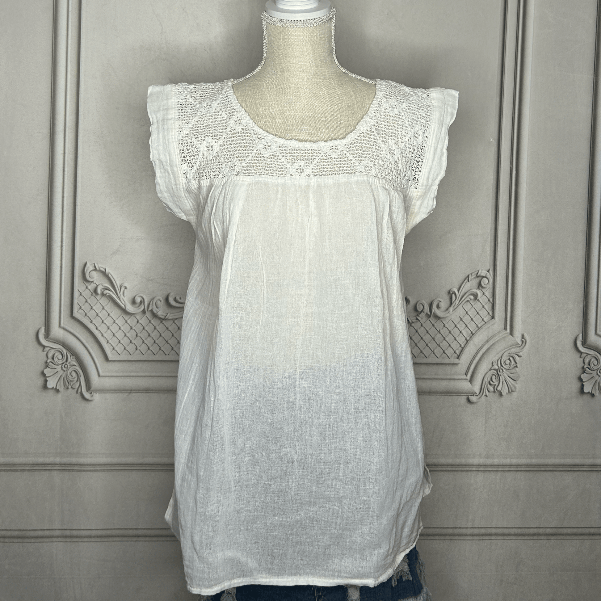 Laced Neck Gauze Blouse