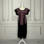 Laced Trim Mexican Midi Dress - Puebla Black Laced Trim Mexican Midi Dress - Puebla Black