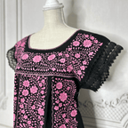 Laced Trim Mexican Midi Dress - Puebla Black Laced Trim Mexican Midi Dress - Puebla Black