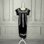 Laced Trim Mexican Midi Dress - Puebla Black Laced Trim Mexican Midi Dress - Puebla Black