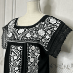 Laced Trim Mexican Midi Dress - Puebla Black Laced Trim Mexican Midi Dress - Puebla Black