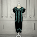 Laced Trim Mexican Midi Dress - Puebla Black Laced Trim Mexican Midi Dress - Puebla Black