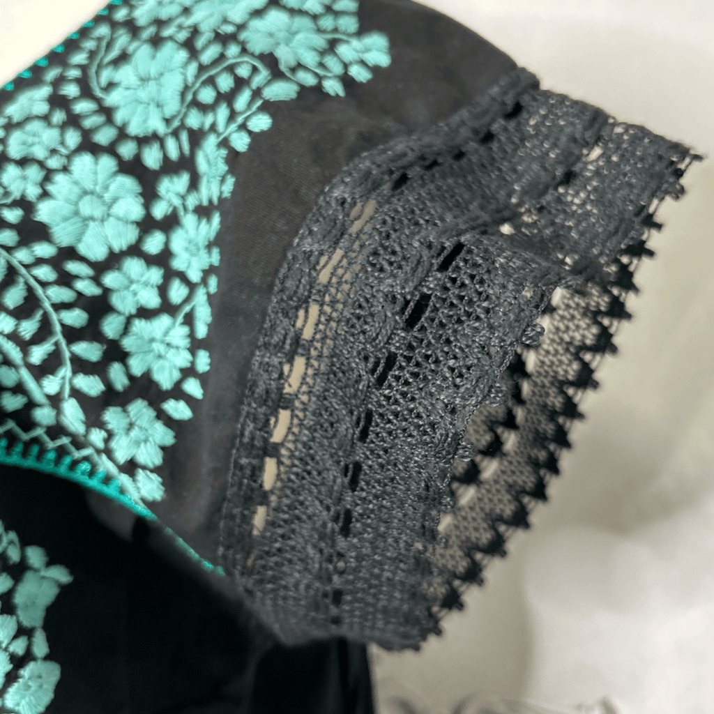 Laced Trim Mexican Midi Dress - Puebla Black Laced Trim Mexican Midi Dress - Puebla Black