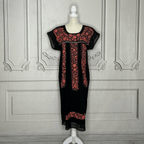 Laced Trim Mexican Midi Dress - Puebla Black Laced Trim Mexican Midi Dress - Puebla Black