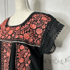 Laced Trim Mexican Midi Dress - Puebla Black Laced Trim Mexican Midi Dress - Puebla Black