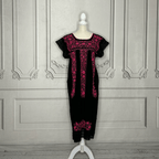 Laced Trim Mexican Midi Dress - Puebla Black Laced Trim Mexican Midi Dress - Puebla Black