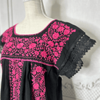 Laced Trim Mexican Midi Dress - Puebla Black Laced Trim Mexican Midi Dress - Puebla Black