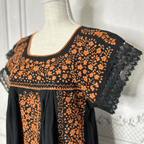 Laced Trim Mexican Midi Dress - Puebla Black Laced Trim Mexican Midi Dress - Puebla Black