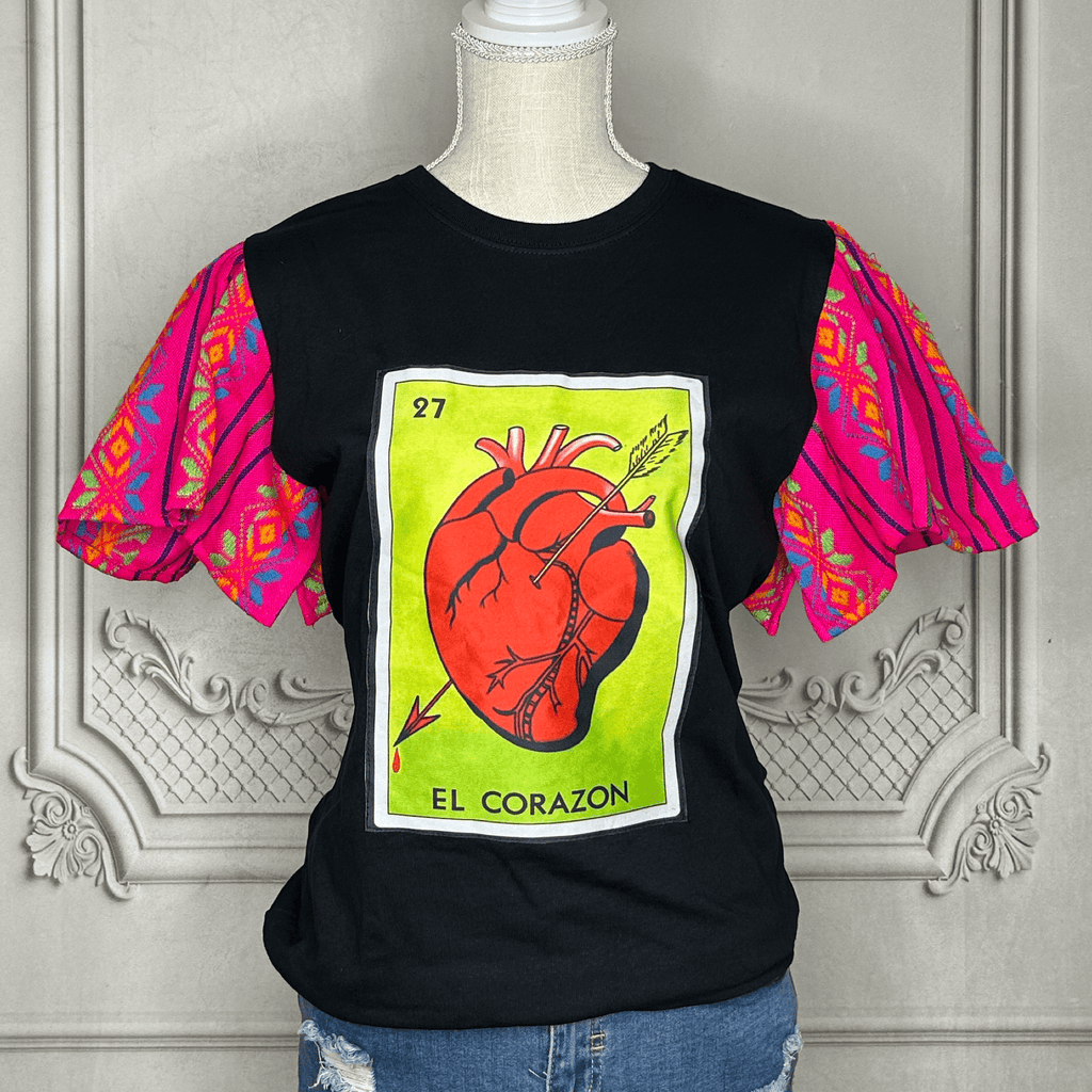 Loteria T-Shirt Cambaya Sleeve - EL CORAZON Loteria T-Shirt Cambaya Sleeve - EL CORAZON