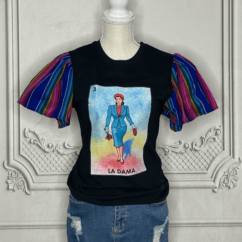 Loteria T-Shirt Cambaya Sleeve -  LA DAMA Loteria T-Shirt Cambaya Sleeve -  LA DAMA
