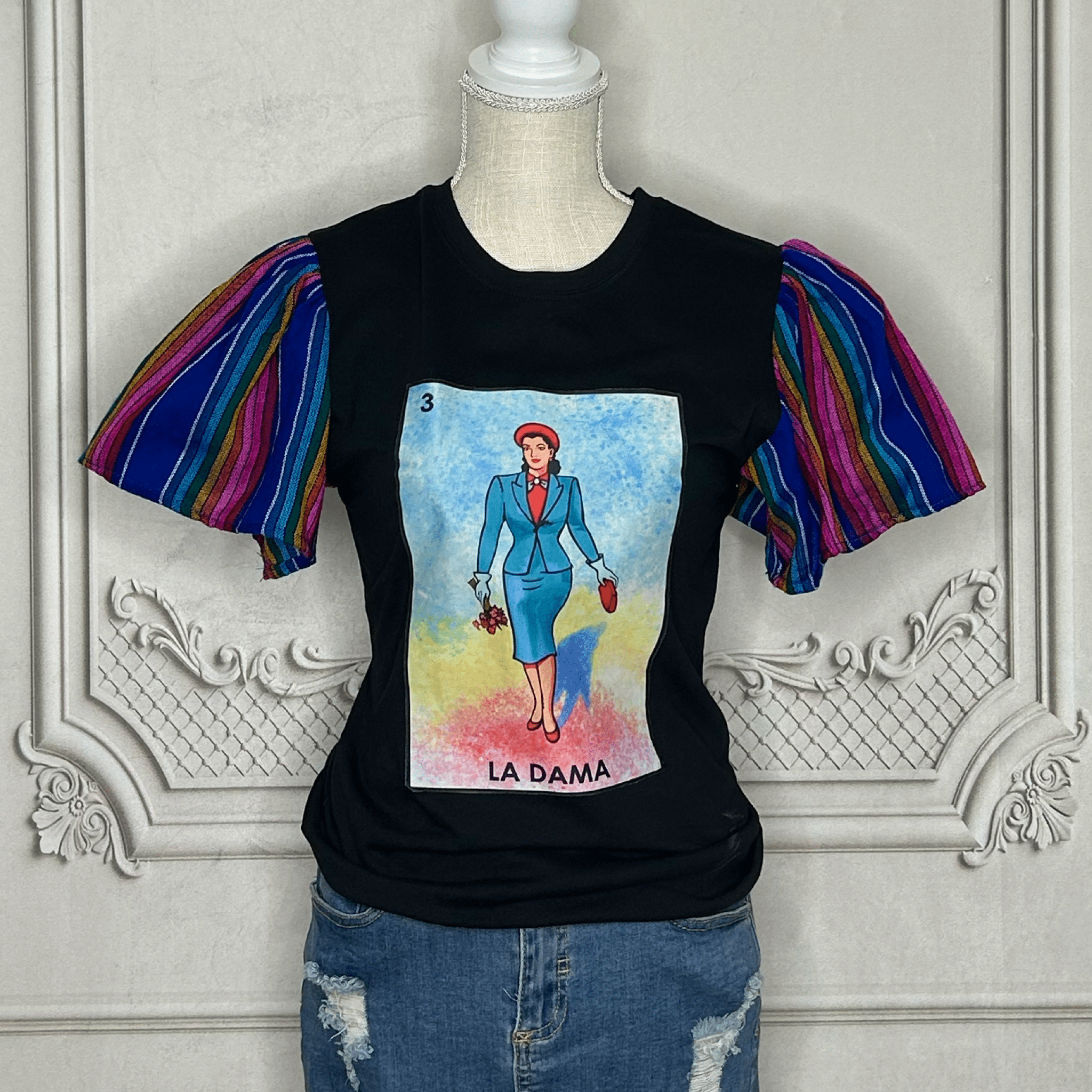 Loteria T-Shirt Cambaya Sleeve -  LA DAMA Loteria T-Shirt Cambaya Sleeve -  LA DAMA