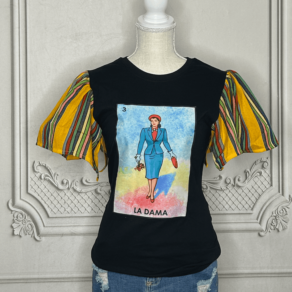 Loteria T-Shirt Cambaya Sleeve -  LA DAMA Loteria T-Shirt Cambaya Sleeve -  LA DAMA