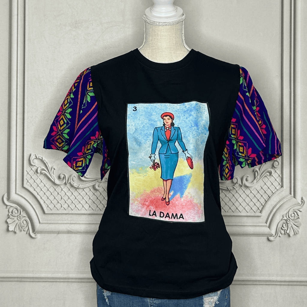 Loteria T-Shirt Cambaya Sleeve -  LA DAMA Loteria T-Shirt Cambaya Sleeve -  LA DAMA