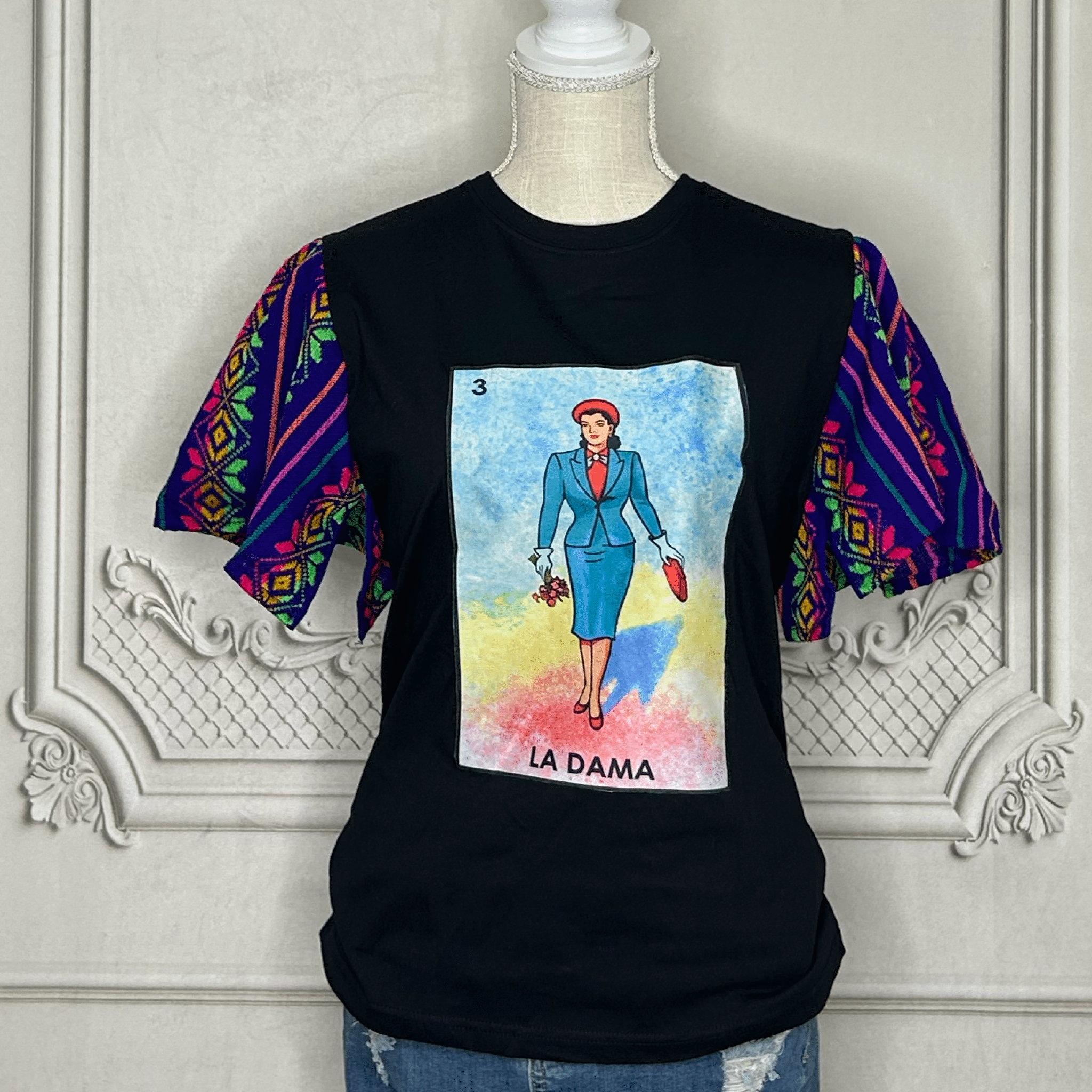 Loteria T-Shirt Cambaya Sleeve -  LA DAMA Loteria T-Shirt Cambaya Sleeve -  LA DAMA