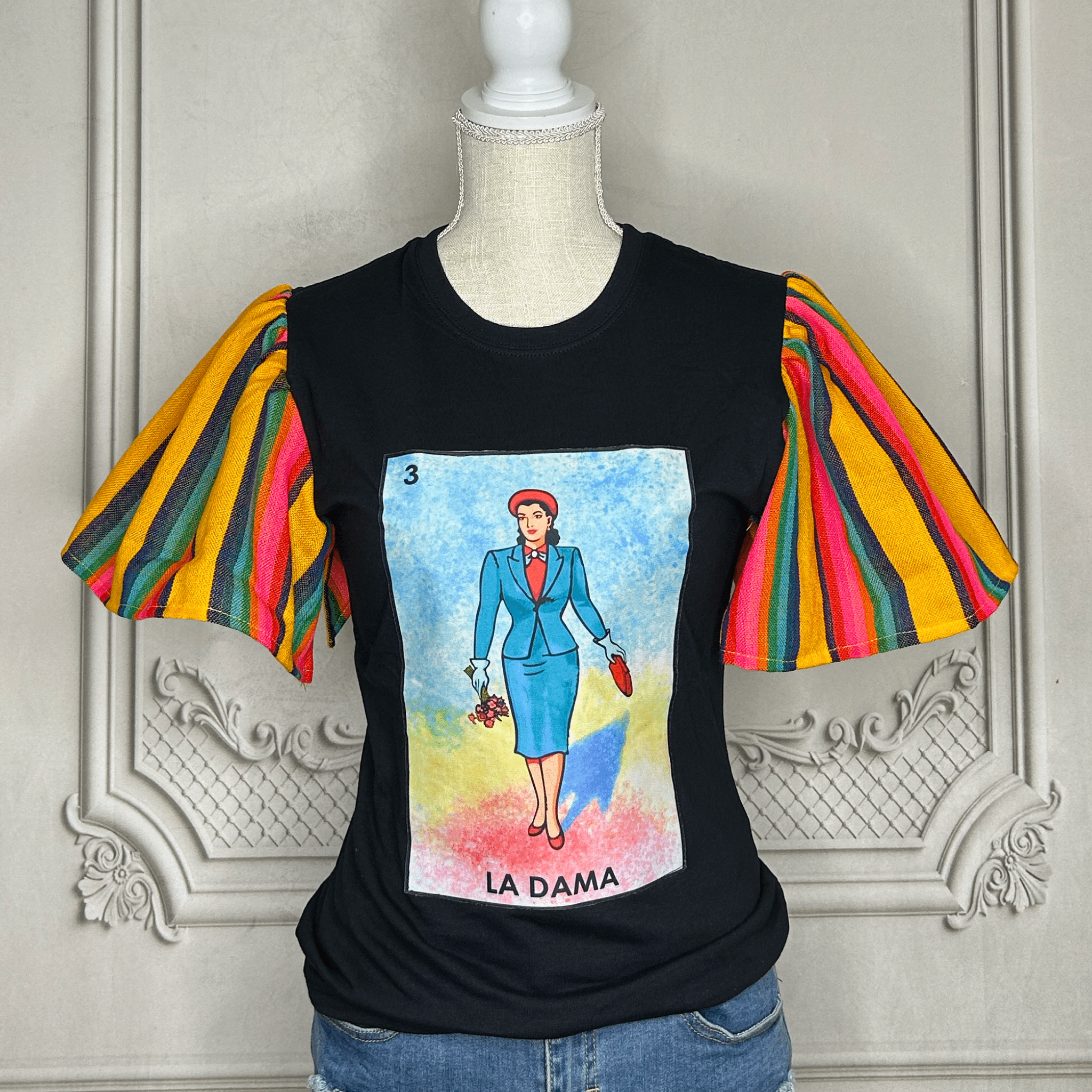 Loteria T-Shirt Cambaya Sleeve -  LA DAMA Loteria T-Shirt Cambaya Sleeve -  LA DAMA