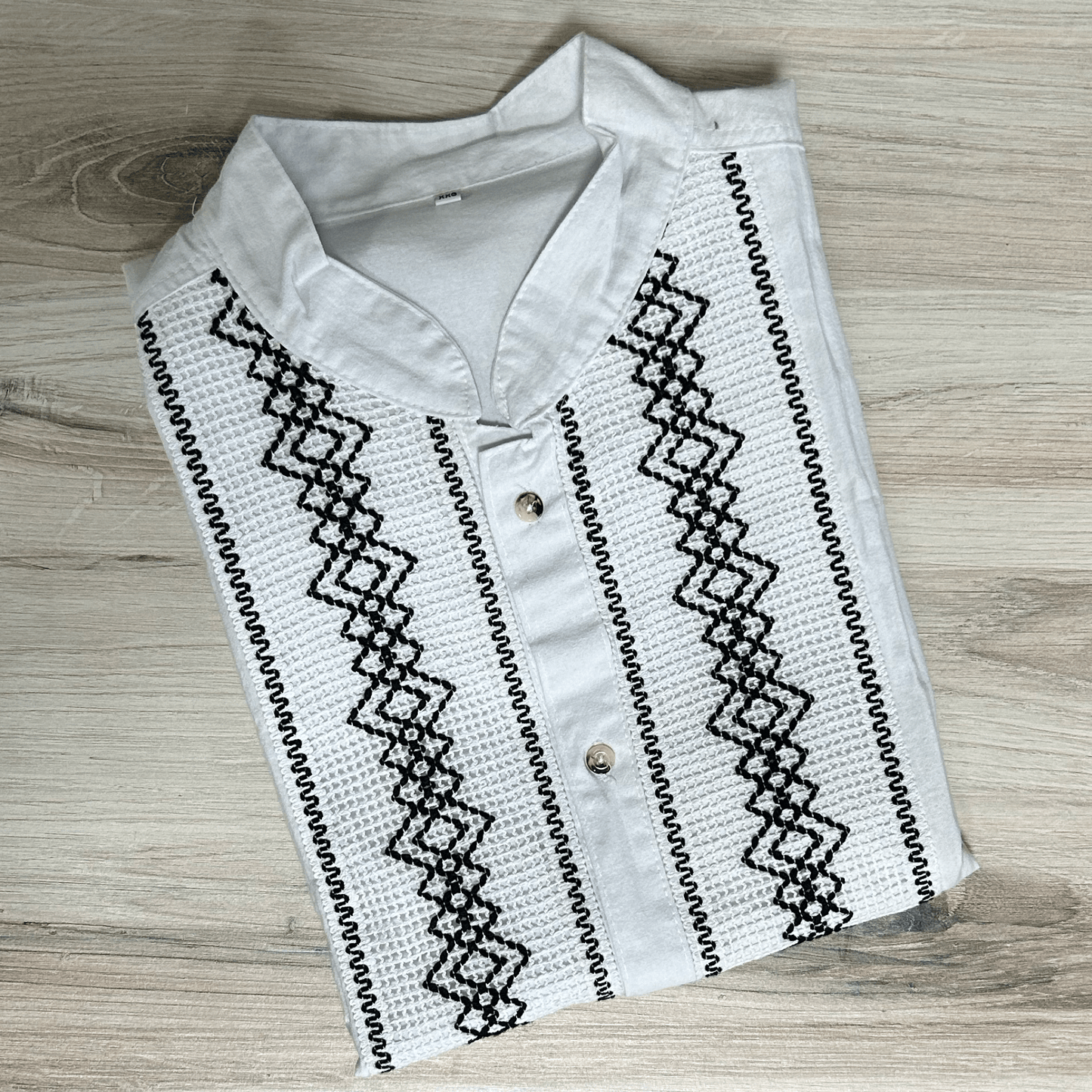 Men's Guayabera Shirt Short Sleeve Geometric Trim