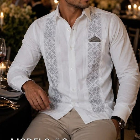 Men's Long Sleeve Linen Guayabera - Alexander Men's Long Sleeve Linen Guayabera - Alexander