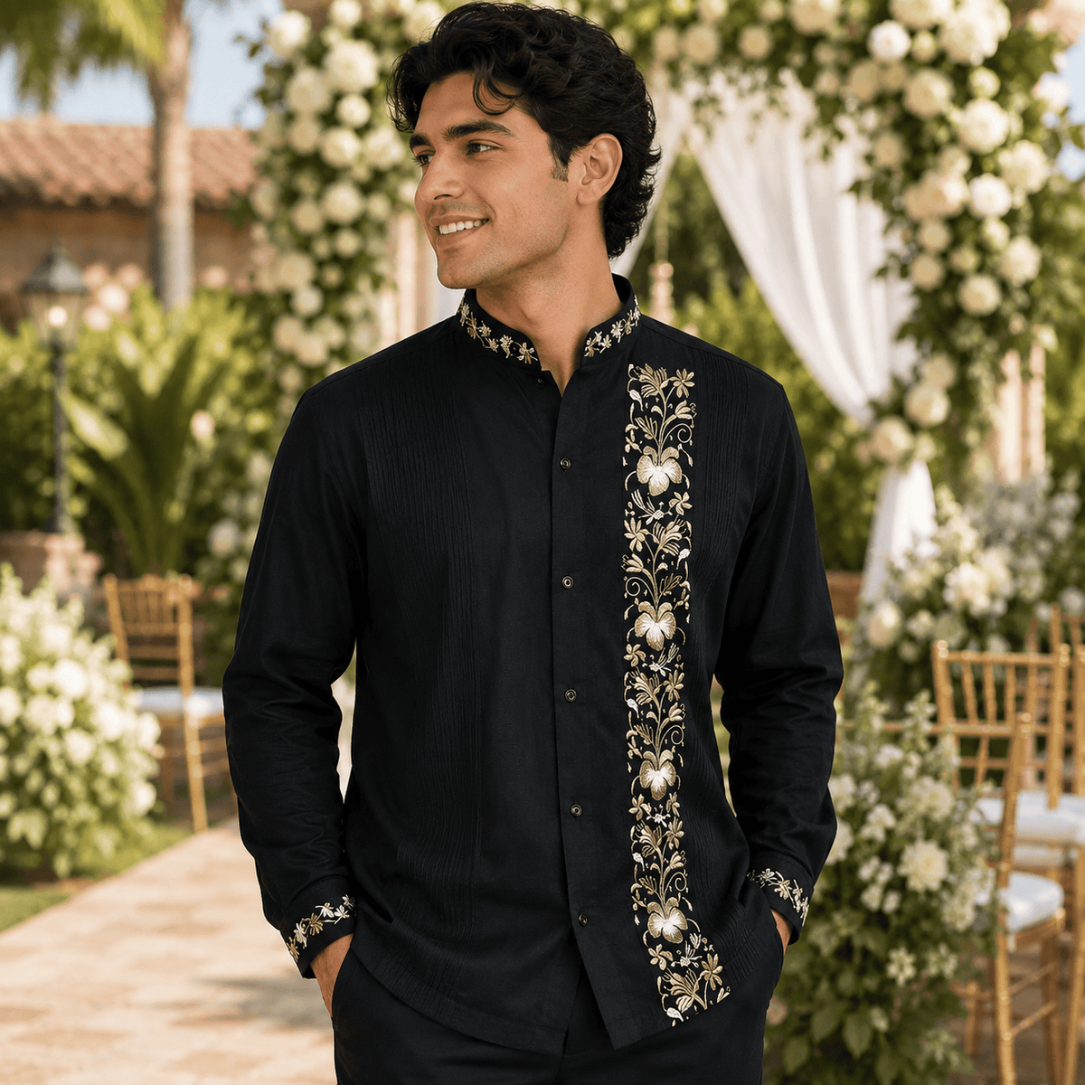 Men's Long Sleeve Linen Guayabera - Colibri Men's Long Sleeve Linen Guayabera - Colibri
