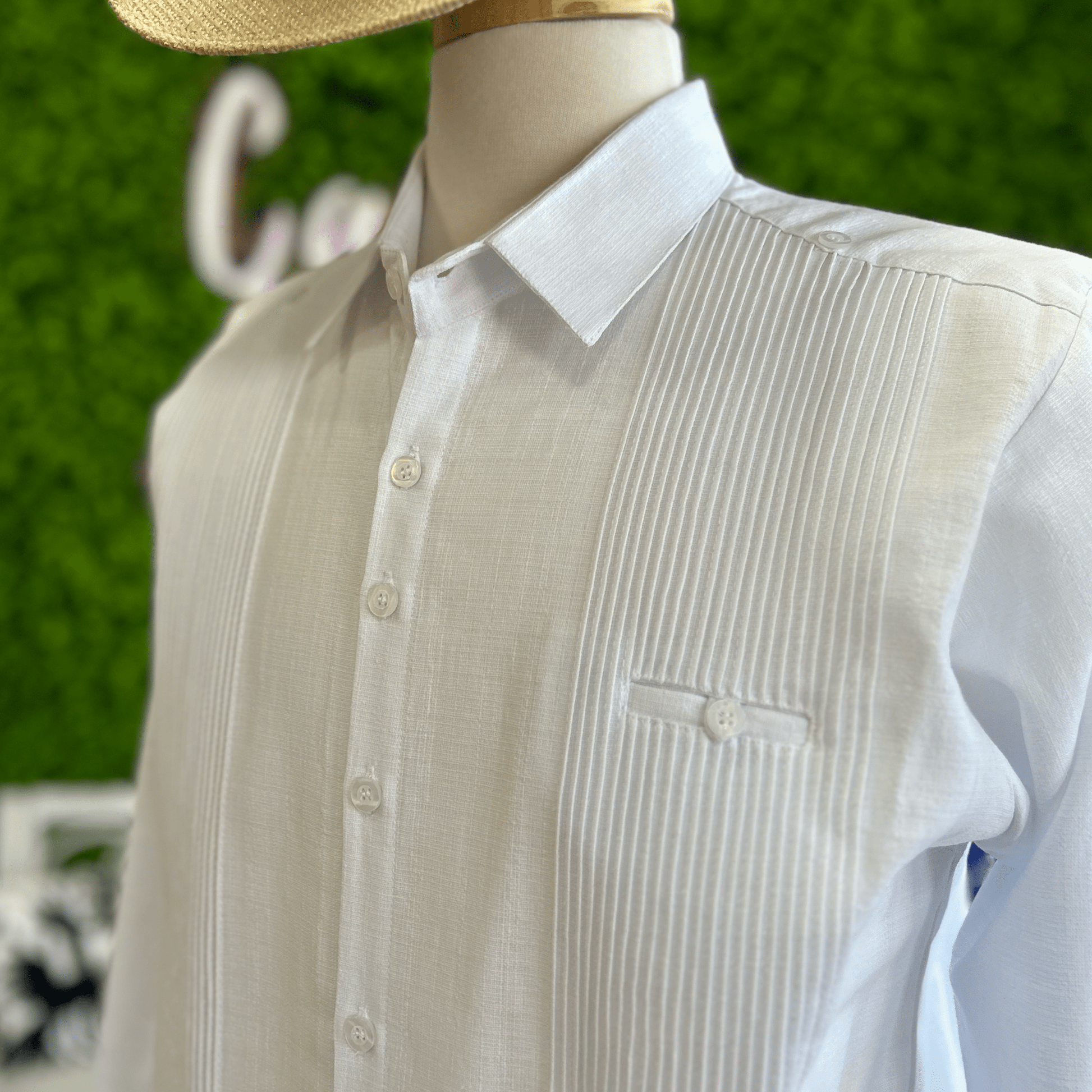 Men's Long Sleeve Linen Guayabera - White