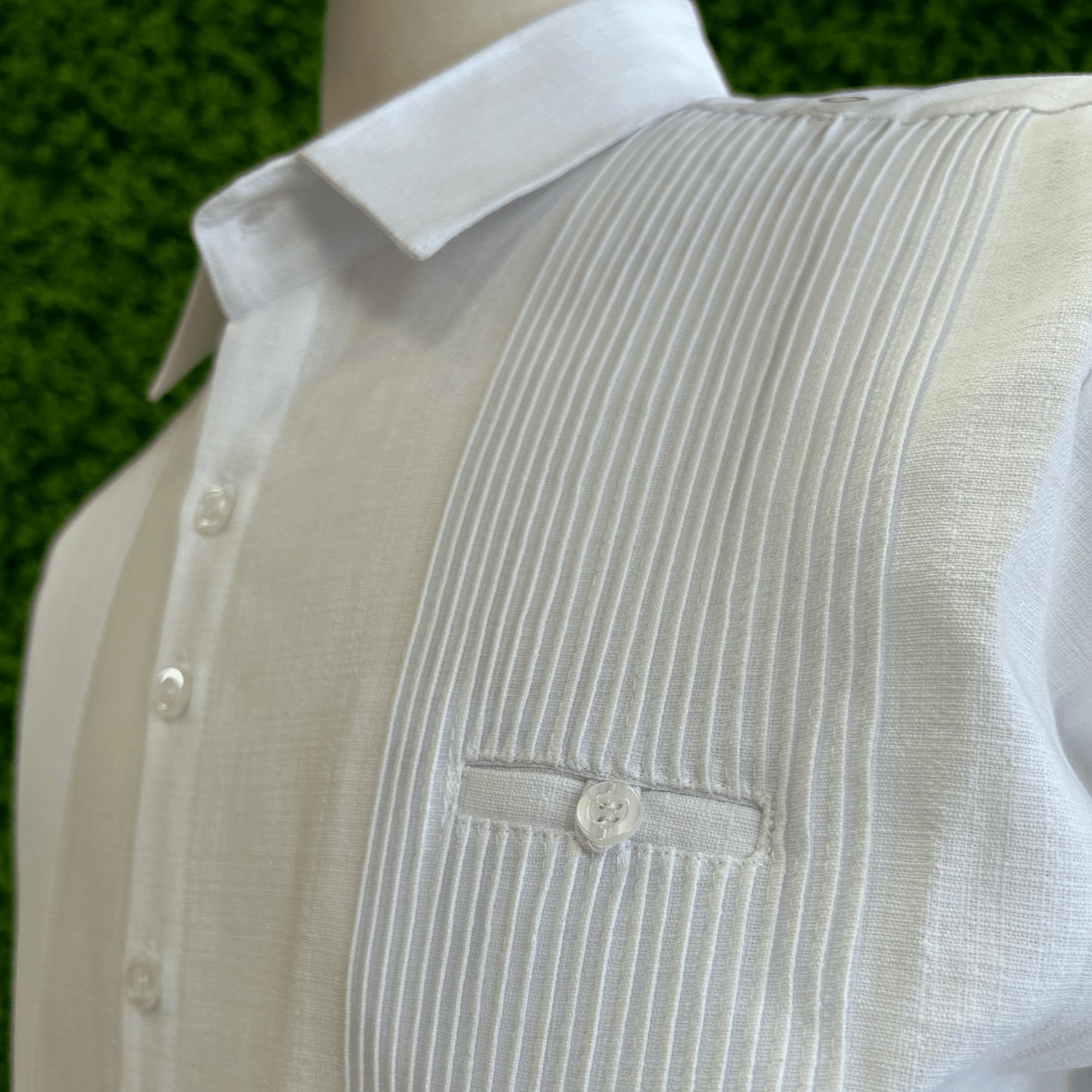 Men's Long Sleeve Linen Guayabera - White