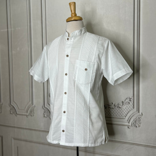 Men's Short Sleeve Linen Guayabera - Bambu Men's White Linen Short Sleeve Guayabera - Bambu | Camelia Mexican Boutique